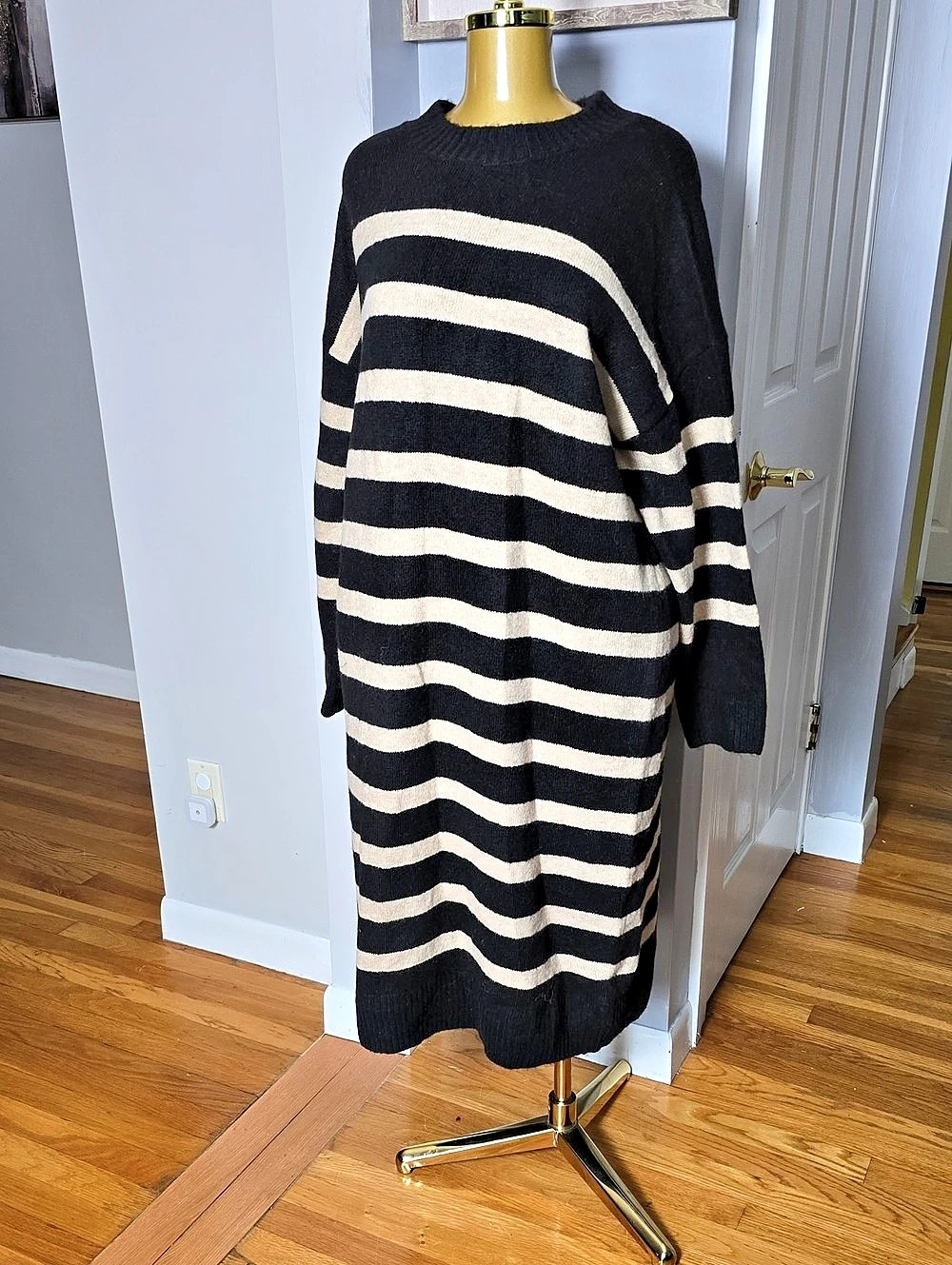 Striped Sweater Dress in Black & Cream Like New